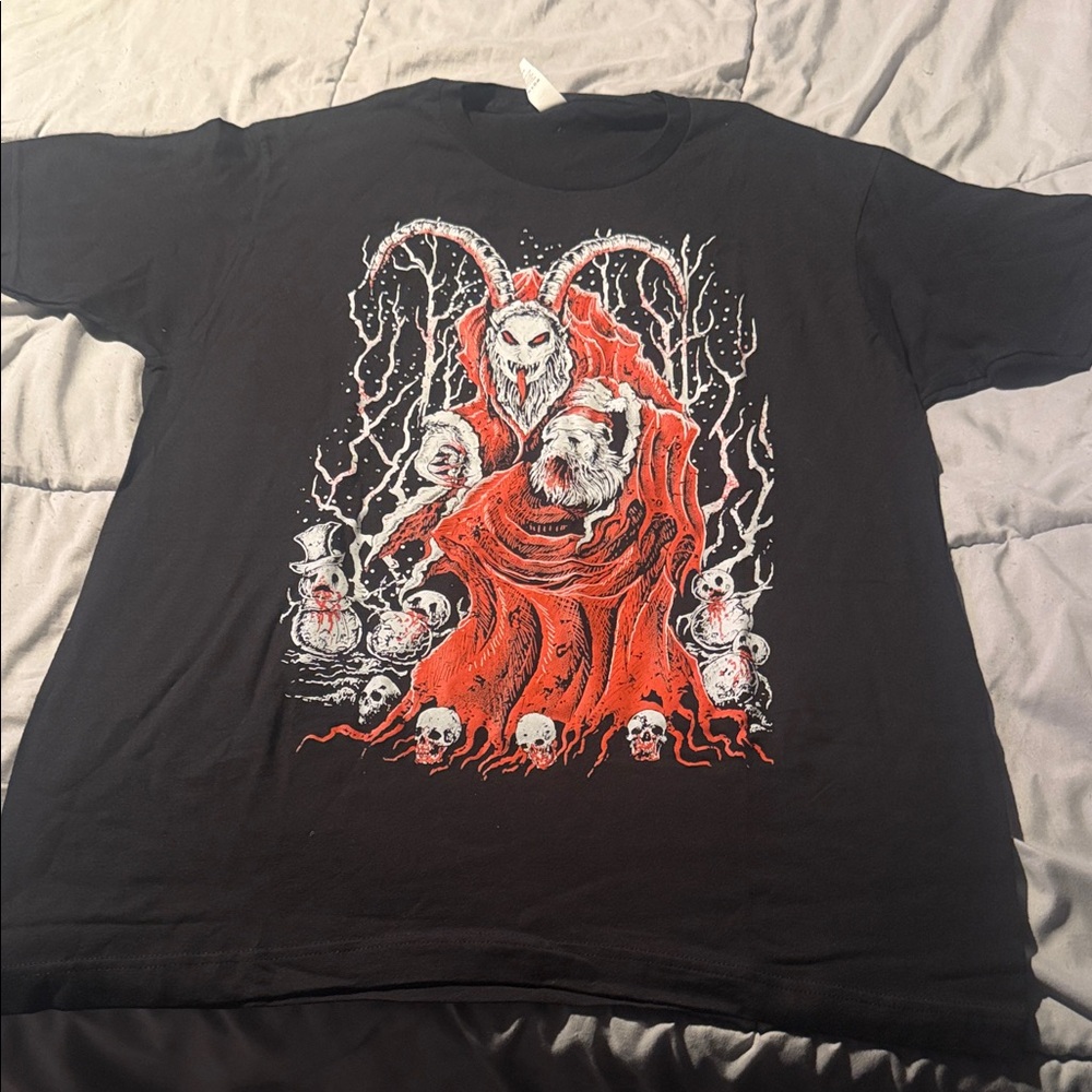 Men's Black T-Shirt with Red and White Graphic